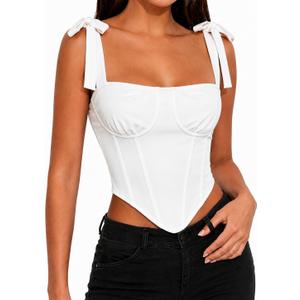 SOFIA'S CHOICE Women's Corset Top Tie Shoulder Bustier Tank Top Square Neck Sleeveless Crop Top Going Out White X-Large 
