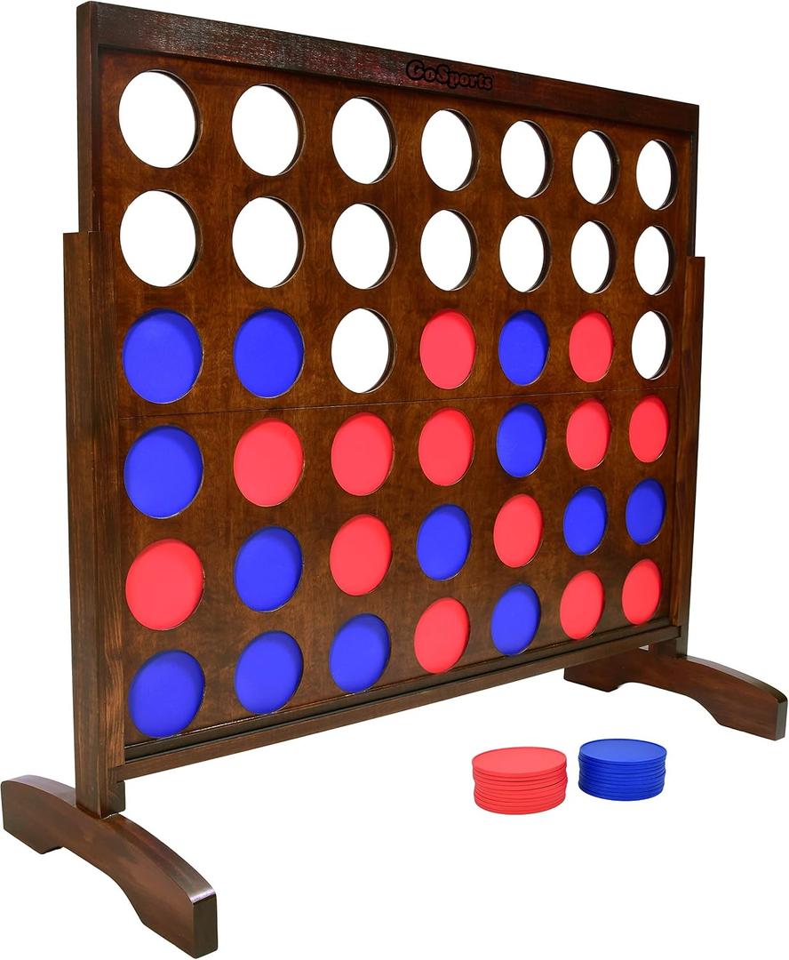 GoSports 4 Foot Giant Wooden 4-in-a-Row Connect Game – Jumbo Party Size with Heavy-Duty Coins – Easy Setup and Portable Design for Indoor and Outdoor Yard Game for Adults, Large