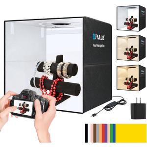 PULUZ Light Box Photography, 20x20 inch Portable Photo Studio Light Box, Professional Dimmable Quick Charge USB-C Photo Booth with 200 LED Lights & 12 Color Backdrops Photo Box for Product Photography