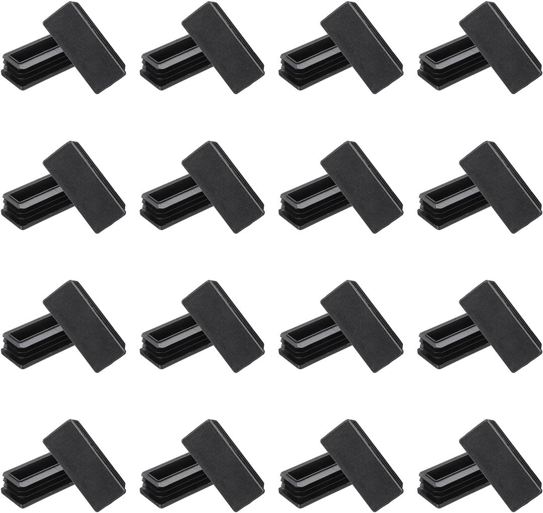 PATIKIL 2.4" x 1" x 0.7" Rectangle Plastic Plug Tubing End Caps, 16Pcs Rectangular Tube Plug Square Tubing Post End Cap for Table Chair Leg Fence Pipe Post Cover Furniture Foot, Black