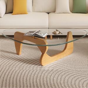 Glass Coffee Table, Mid Century Modern Coffee Table, Coffee Table for Living Room Center Table Suitable for Bedroom Living Room Reception Office Tables (Wood/Transparent, Large) (Large 45 * 32.3 * 16in)