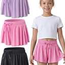 3 Pack Girls Flowy Shorts with Spandex Liner 2-in-1 Youth Butterfly Skirts for Fitness, Running, Sports L
