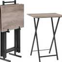 HOOBRO Folding TV Tray Tables, Set of 4 TV Trays with Storage Rack, Industrial Side Table for Eating at Couch, Foldable Snack Table for Small Space, Easy Assembly, Greige and Black BG50BZ01
