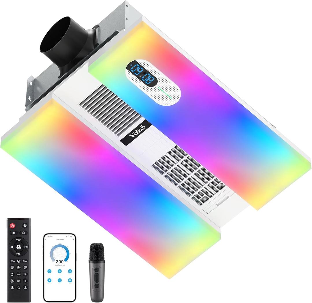 Bathroom Exhaust Fan with Heater, Light, Bluetooth Speaker and Odor & Humidity Sensors, 230 CFM Quiet Ceiling Fan with 3 Dynamic RGB Lighting, 3CCT - Remote App Control - Works with Alexa (Pro, Ivory)