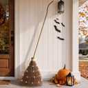 Halloween Decorations - 6 FT Giant Light Up Witch Broom, Vintage Witches Broomstick Fall Decor with LED Lights, Rustic Farmhouse Halloween Broom for Indoor Outdoor Porch Yard Lawn