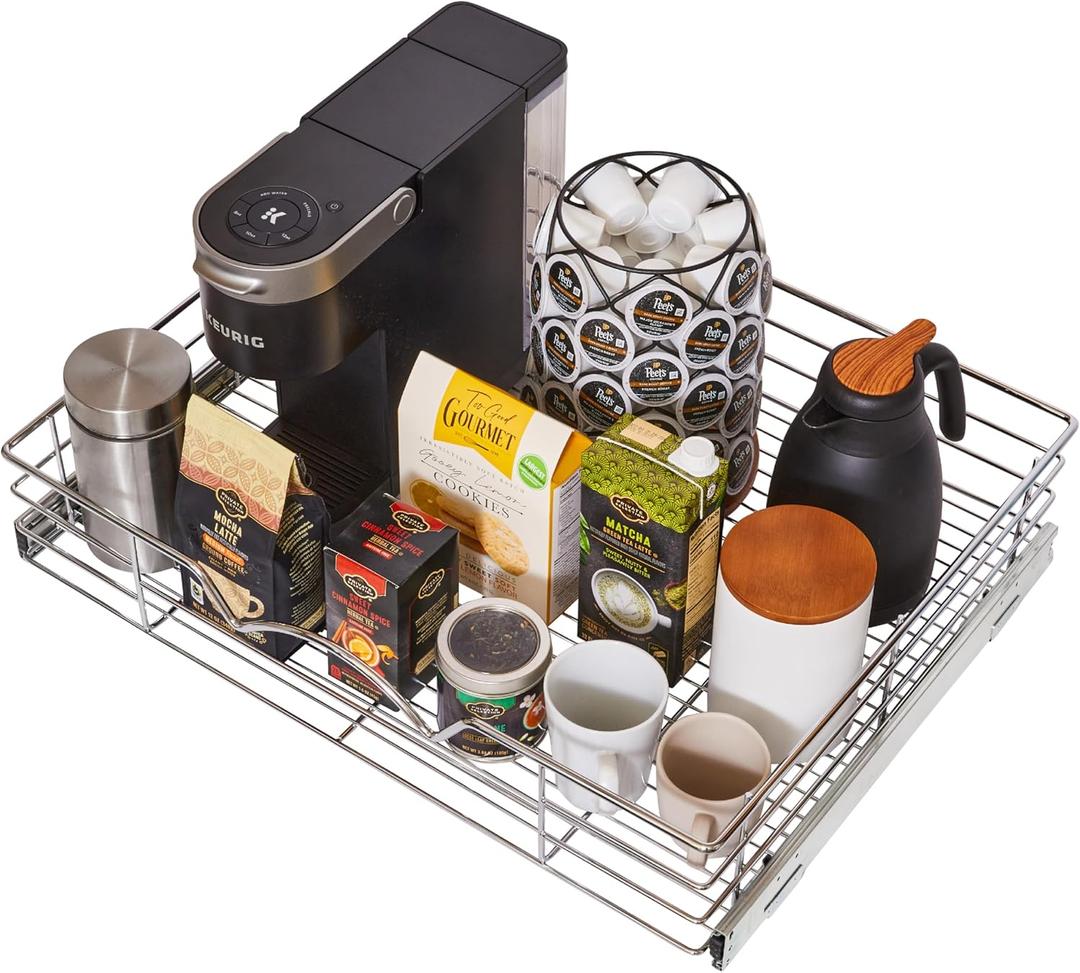 HOLDN STORAGE Pull Out Cabinet Organizer, Slide Out Drawer for Kitchen Cabinets & Pantry, Roll Out Shelf for Pots, Pans & Under Sink Storage, Heavy-Duty Full-Extension, 26" W x 21" D x 5" H