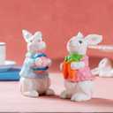 Easter Bunny Figurines 2-Piece Set  Hand-Painted Ceramic Rabbit Statues with Carrot and Egg, Cute Spring Easter Decorations for Home, Table Centerpiece