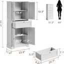 ChooChoo 51" H Tall Bathroom Floor Cabinet, Modern Bathroom Storage Cabinet with Drawer and Adjustable Shelves, Freestanding Kitchen Pantry Cupboard with 4 Doors for Living Room, White, 11.81"D x 23.62"W x 51.18"H