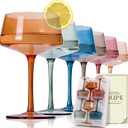 JOVGANK Colored Coupe Glasses Set of 6, Hand Blown Colorful Martini Glasses 13Oz, Champagne & Cocktail Luxury Glasses, Bar Manhattan and New Year Glass, Mother's Day Gift for Ice Cream Dessert