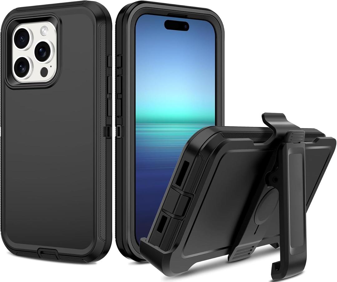 I-HONVA for iPhone 15 Pro Case with Belt-Clip Holster Shockproof Dust/Drop Proof 3-Layer Full Body Protection Rugged Heavy Duty Cover Case for Apple iPhone 15 Pro 6.1" 2023,Black