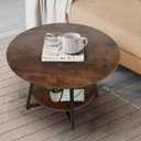 Round Coffee Table, 2-Tier Circle Coffee Table with Storage, Modern Wood Round Center Table, for Living Room, Small Space, Home Office, Easy Assembly, Rustic Brown