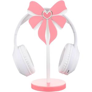 Kingdder Pink Bow Headphone Stand Cute Wood Headphone Stand Adorable Headset Holder Accessories Valentine's Day Gamer Gifts for Teenage Women Girlfriend Office Worker Wife Gamer Room Office Desk