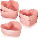 Skylety 4 Pcs Heart Shaped Bowls 5. 5" l x 5. 7" w x 2" h Valentine Ceramic Dessert Bowls Salad Kitchenware Cooking Gifts for Serving Dipping Seasoning Wedding Anniversary(Pink)