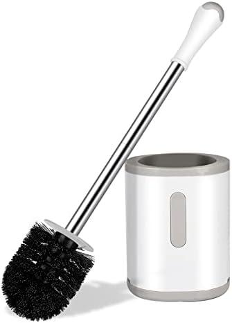 AONEZ Compact Toilet Brush & Holder, Stainless Steel Handle, Space Saving for Storage, Deep Cleaning, Drip-Proof, Easy to Assemble, Nylon Bristles, White & Grey