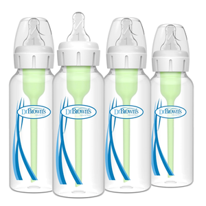 Dr. Brown's AntiColic Options+ Narrow Glass Baby Bottle with Level 1 Slow Flow Nipple, BPAFree, 8 oz/250 mL, 0m+, 4Pack 