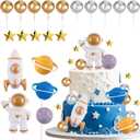 Space Theme Cake Topper 20Pcs Outer Space Cake Decoration Astronaut Figurine Rocket Balls and Stars Spaceman Figures for Two The Moon First Trip Around the Sun Birthday Baby Shower