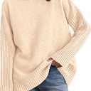 PRETTYGARDEN Casual Long Sleeve Oversized Sweaters for Women 2026 Loose Mock Neck Pullover Sweater Ribbed Knit Fall Clothes (Beige, M)
