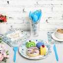 Bokon 300 Pcs Elephant Baby Shower Plates Serve 50 Tableware Set Include Plates Napkins Forks Spoons Knives Elephant Baby Shower Party Decorations for Boy Girl Birthday Gender Reveal Supplies(Boy)
