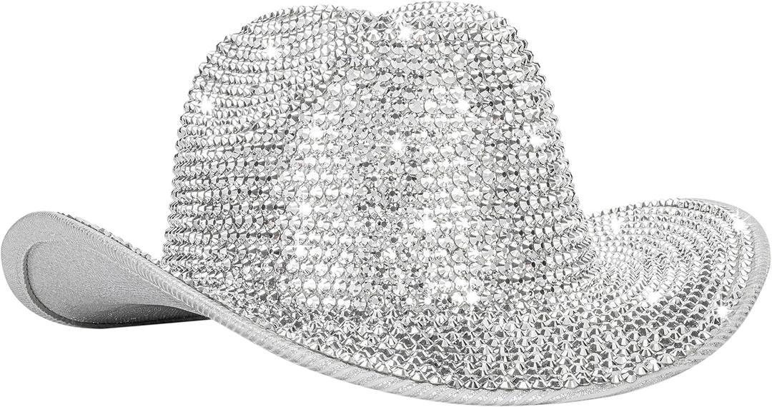 Western Cowboy-Hat for Women Fringe Rhinestone-Hat Retro Cowgirl-Hat for Music Festival Disco Praty M-L