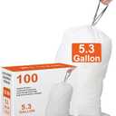 5.3 Gallon 100 Count Heavy Duty with Ultra Strong Drawstring Trash Bags White Garbage Can Liners 19 Liter Tear & Leak Resistant Drawstring Garbage Liners