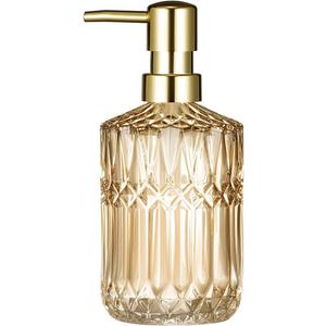 Diamond Design 12 Oz Green Glass Soap Dispenser,Refillable Lotion Soap Dispenser for Bathroom, Kitchen, Hand Soap, Dish Soap,Shampoo, Ideal for Bathroom Countertop. (Clear Gold)