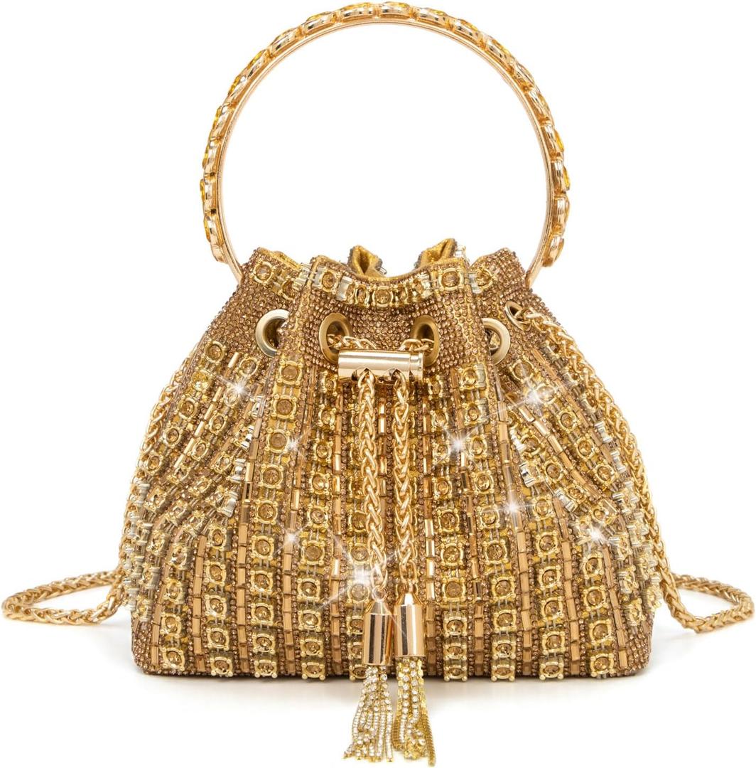 Sweetovo Sparkly Diamond Evening Bag Clutch Purses for Women Rhinestone Purse Glitter Handbag for Party Prom Cocktail Wedding (Gold)
