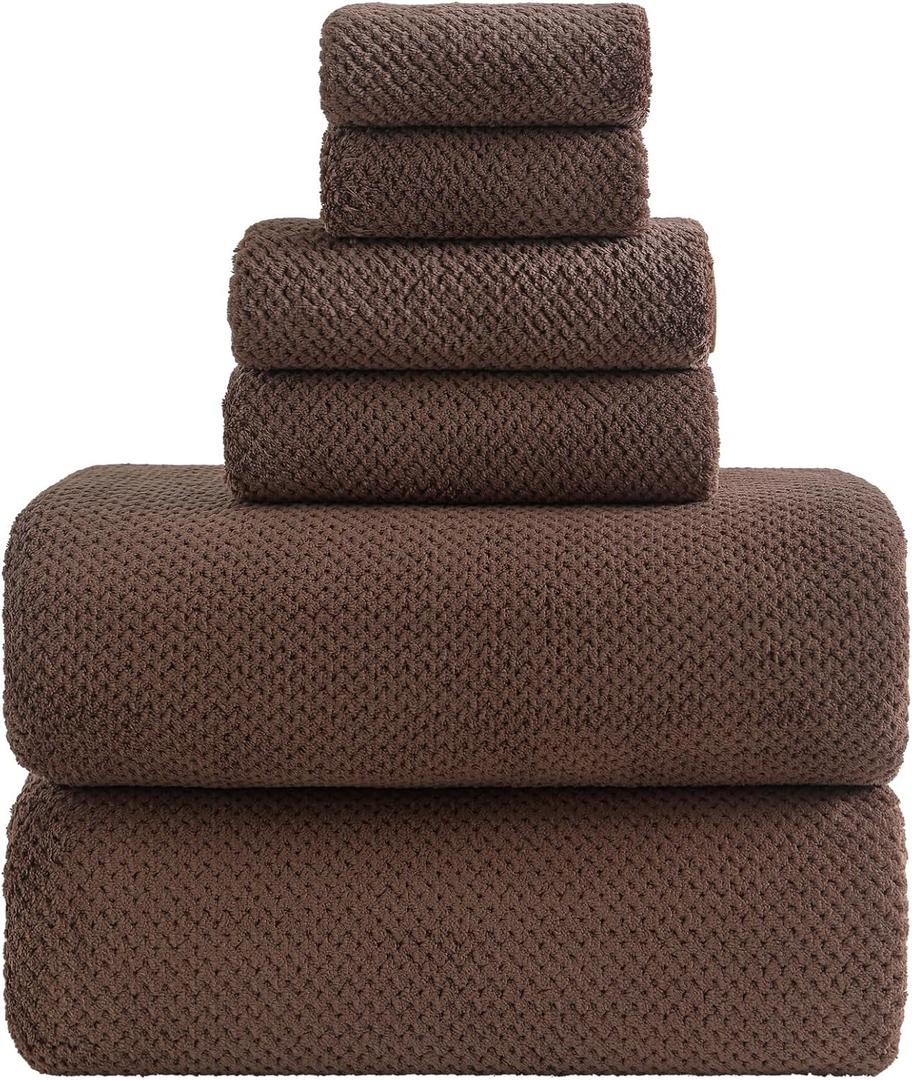 YTYC Towels, 39x78 Inch Oversized Bath Sheets for Adults Luxury Extra Large Bath Towels Sets of 6 Super Soft Shower Towels for Bathroom Microfiber 80% Polyester (Brown, 6 Piece)
