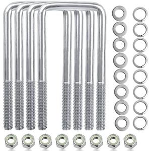4 Sets 304 Stainless Steel Square U Bolt,U Bolts 3 inch Wide,1/2" D x 3-1/16" W x 7-5/16"L U-Bolts for Boat Trailer with Nuts and Washers, for Automobiles Trailer, Ski Boat