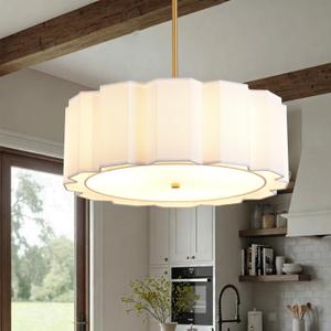 Large Pendant Chandelier Light Fixutre, 22.05" 4-Lights Drum Pendant Lighting Adjustable Ceiling Hanging Ceiling Lights for Kitchen Island Dining Table Entryway