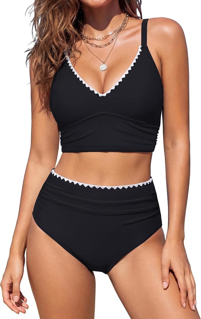 BMJL Women's High Waisted Bikini Sets Tummy Control Swimsuits Two Piece Bathing Suit Cute Swim Suits 2026 (Black, S)