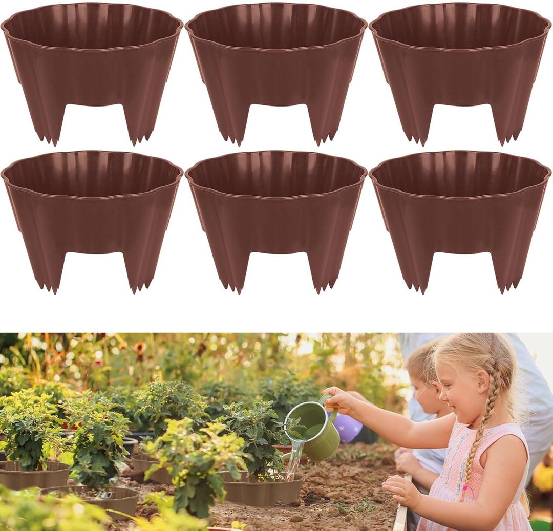 6 Pack Round Planting Grow Rings,10" Planting Protective Round Edging, Plant Support Rings to Protects Plants, Deep Watering Plant Collars for Vegetables Herbs Flowers (Brown)
