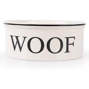 Ceramic Dog Bowl with Bone Pattern - 8" Extra Large Food Water Bowl for Medium and Large Dogs, Weighted, Microwave & Dishwasher Safe, 55 oz (Beige) (Off-white)