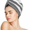 Black and White Stripe Hair Towel Wrap Microfiber Fast Drying Hair Turban with Buttons for Women Men Drying Curly, Long & Thick Hair