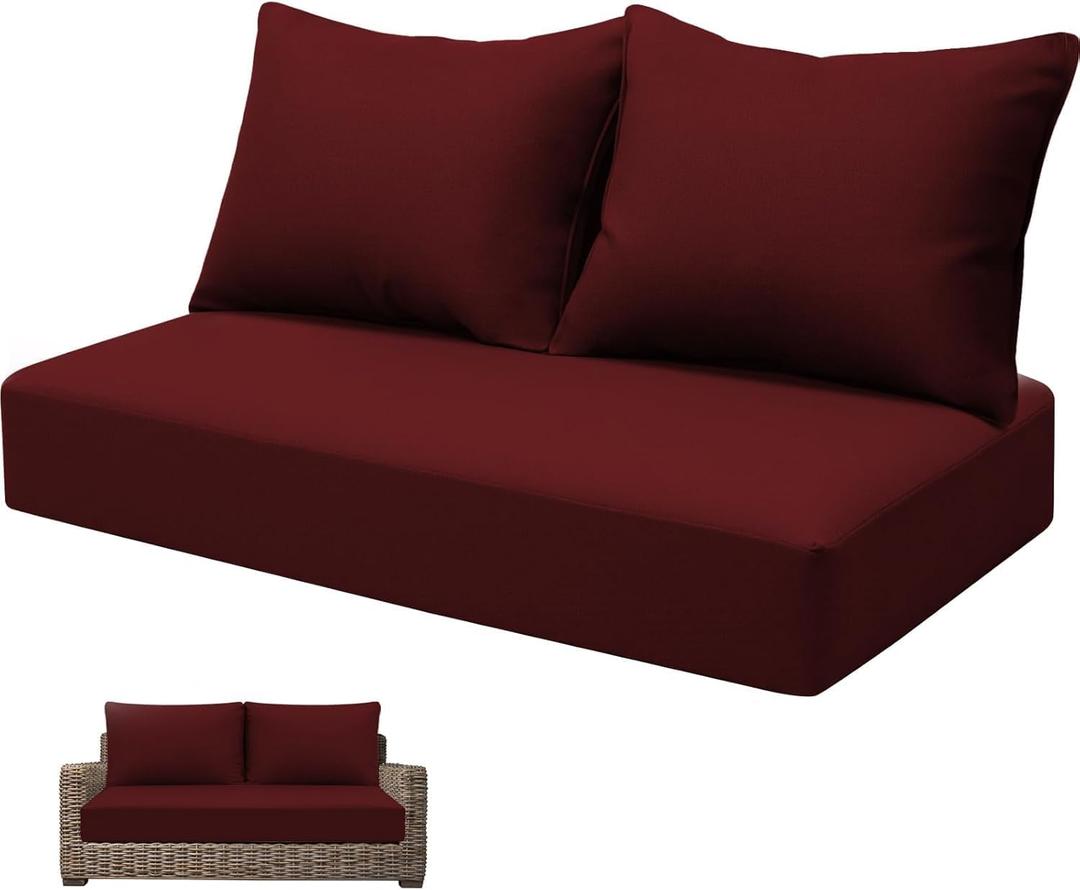 Outdoor Loveseat Cushion Set 46 x 24 inch Waterproof Oxford UV Resistant and Fade Resistant Patio Furniture Cushion, Deep Seat Cushions for Patio Couch, Bench and Swing Chair, Red