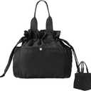 MEXS Lunch Bag for Women Reusable Drawstring Insulated Lunch Box Stain-Resistant Large Cinch Closure Lunch Bags for Work Office (Black)