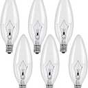 60W Candelabra Light Bulbs, E12 Candle Light Bulbs,E12 B10 Clear Candle Base Bulb with Warm White 2700K, 600 Lumen Dimmable, CA10 Clear Candelabra Base Bulbs, Ceiling Fan, Wall Sconces (6PACK)
