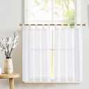 jinchan Kitchen Curtains 36 Inch Linen Tier Curtains Farmhouse Tab Top Small Window Drapes Flax Country Rustic Light Filtering for Bathroom Laundry Room RV 2 Panels White