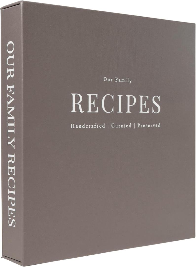 Blank Cookbook to Write in Your Own Recipes – Linen Hardcover Spiral Recipe Book with Photo Pages & Pocket, Heirloom Family Keepsake Gift