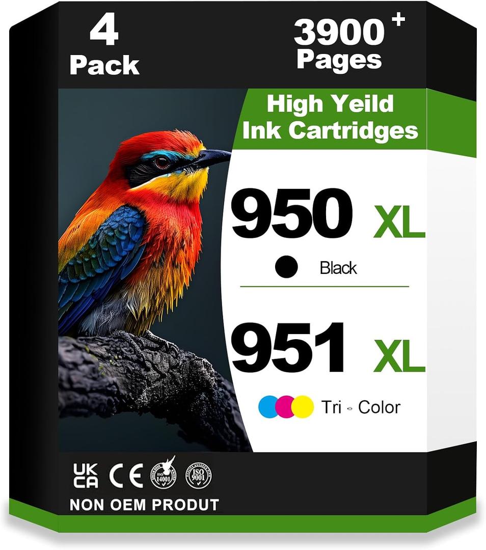950XL 951XL Ink Cartridges Combo Pack Smart-Auto Ink Cartridge Replacement for HP Officejet Pro 8100 8110 8600 8610 8615 8616 8620 8625 8630 8640 8660 251dw 271dw 276dw Inkjet Printer (4 Pack,BCMY