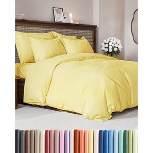 Duvet Cover Cal King Size - Extra Soft Cal King Size Duvet Cover - Lightweight, Breathable, Easy Care & Fade Free w/Zipper Closures & Ties - 104" x 98" Inches - (Yellow) Comforter Not Included