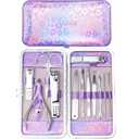 ZIZZON Nail Clippers Kit Manicure Pedicure Set with Holographic Case(Purple)