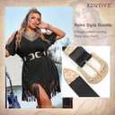 XZQTIVE Women Leather Belt Ladies Vintage Western Belt Retro Cowgirl Leather Belt Black Waist Belt for Pants Jeans Dresses