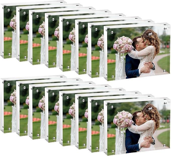4x6 Acrylic Frames 16 Pack, 20mm Double Sided Magnetic Picture Frames Bulk Display Stand Self Standing Clear Photo Frames for Wedding Birthday Baby Shower Picture Holder