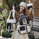 HORHREAR Kawaii Backpack 5Pcs Set for School, Cute Clear Backpack Preppy with Aesthetics Pendant for Girls Boys Primary Bag (Black)