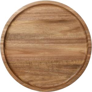 Round Wooden Serving Tray, 13.8 Inch Acacia Decorative Tray for Home Decor, Coffee Table, Farmhouse Style Wood Tray for Small Candle, Vases, Jewelry Organizer, Home Kitchen Dining Tabletop Decor