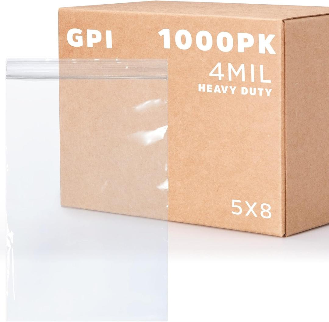 5" x 8" Heavy-Duty Zip Bags - 100 Count - Clear Plastic Reclosable Zipper Baggies, 4 Mil Thick Freezer Storage Poly Bags with Resealable Zip Top Lock for Packaging Food, Tools & Sharp Objects.