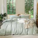 MooMee Bedding Duvet Cover Set 100% Washed Cotton Linen Like Textured Breathable Durable Soft Comfy (Heathered Sage Green, Queen 90"x90")