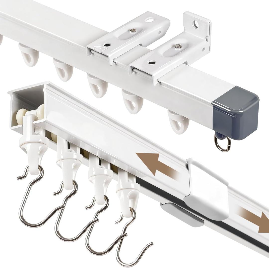 Ceiling Curtain Track - Telescopic Ceiling Track, Wall Mount Curtain Track with Hooks, Easy-to-Install for Living Room/Bedroom/Bathroom/RV, Fits Triple Fold, Pinch Pleat & Grommet, White(2.8 - 4.9 FT)