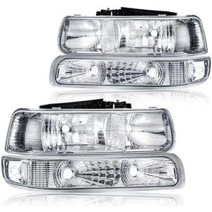Headlight Assembly, Compatible with 1999 2000 2001 2002 Chevy Silverado 1500 2500/2001-2002 Silverado 1500HD 2500HD 3500HD Chrome Housing Clear Reflector