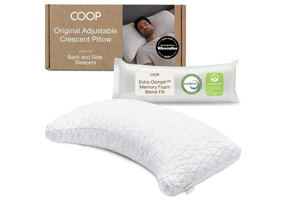 Coop Home Goods Original Crescent Adjustable Pillow, Queen Bed Pillows for Shoulder, Neck & Head Support, Crescent Foam Pillows - Medium Firm for Back & Side Sleeper, CertiPUR-US/GREENGUARD Gold